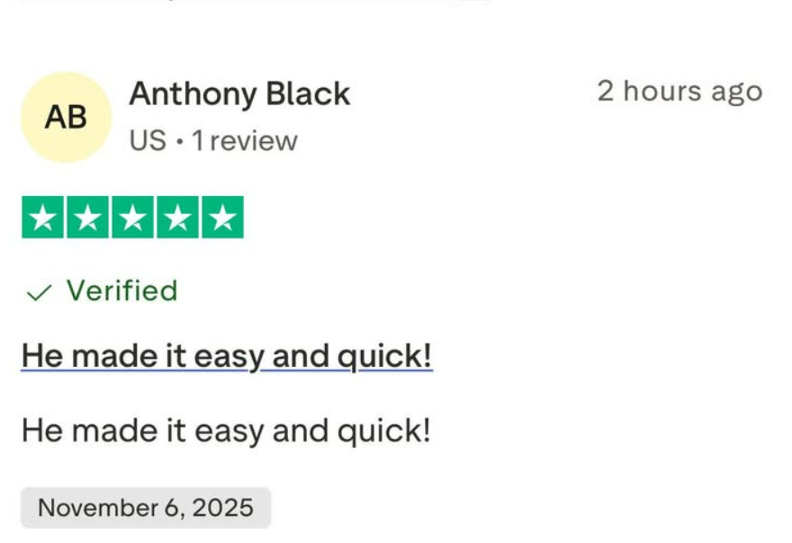 Anthony Black — 5-star Trustpilot review