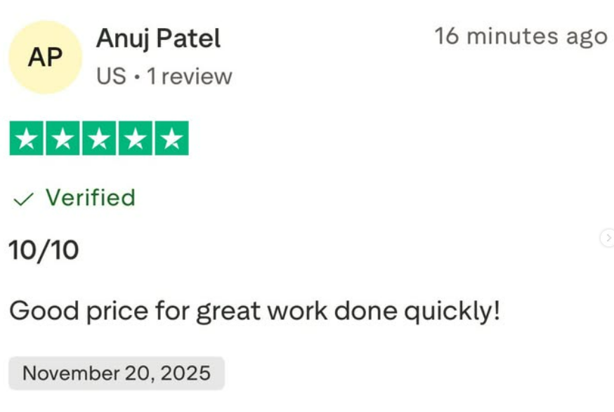 Anuj Patel — 5-star Trustpilot review
