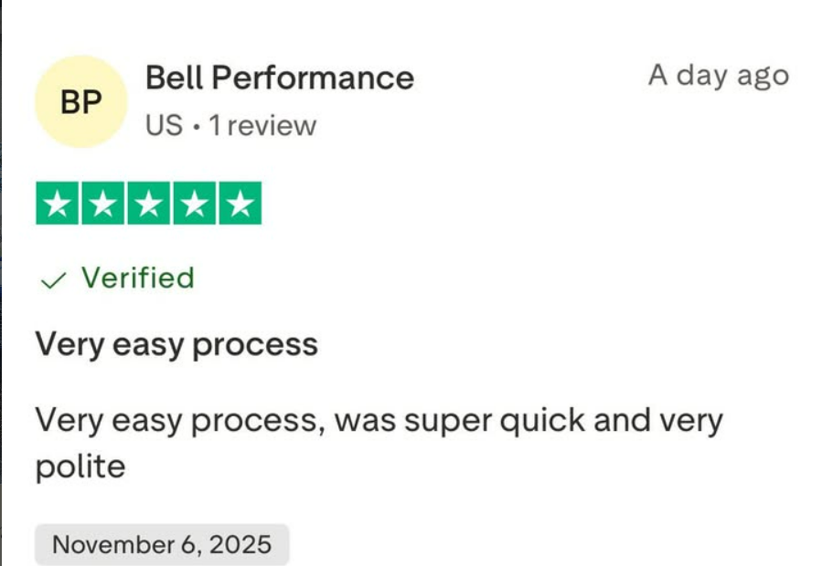 Bell Performance — 5-star Trustpilot review